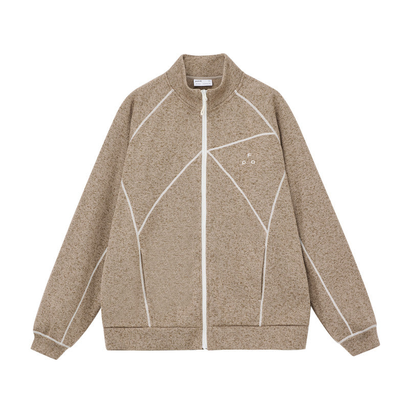FPA Melange Fleece Deconstructed Zip-Up Jacket - Spring/Fall Sports Stand Collar Chinese Streetwear Unisex Casual Coat