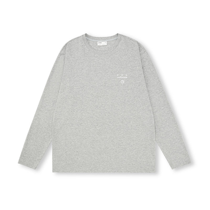 FPA Ice-Feel Quick-Dry Printed Lightweight Long-Sleeve Couple Casual Loose Fit Crew Neck White T-Shirt for Spring/Autumn