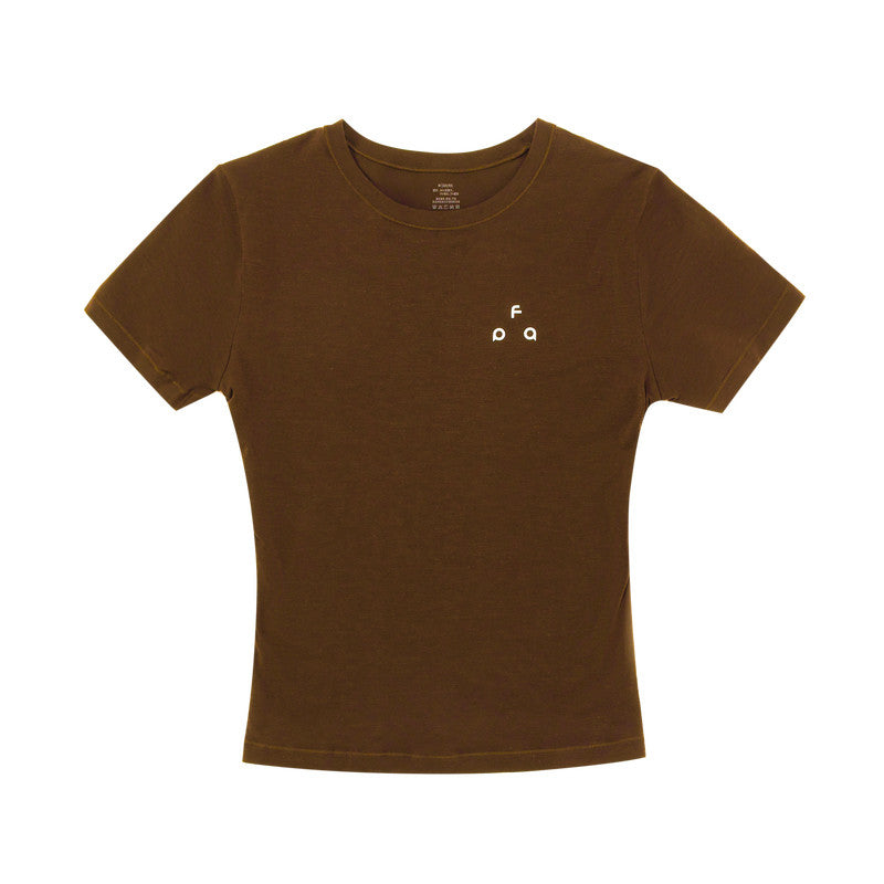 FPA7A Antibacterial Logo Stretch Crew Neck T-Shirt for Outdoor Sports, Slim Fit, Basic Layering, Short Sleeve for Women