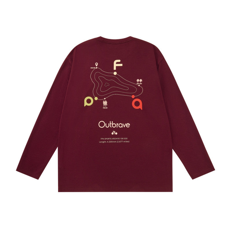 FPA Warm Fleece Long-Sleeve Casual T-Shirt for Couples, 2026 Fall New Arrival, Round Neck, Loose Fit, Outdoor Sports, Chinese Streetwear