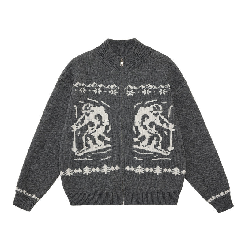 FPA Fair Isle Ski Pattern Zip-Up Sweater Vintage Casual Sports Couple High-End Autumn Knit Cardigan