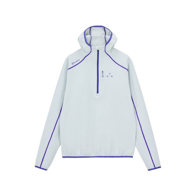 FPA Sun-Protective Quick-Dry Sports Hooded Long-Sleeve Shirt with Contrast Half-Zip, Casual Spring Outdoor Unisex T-Shirt
