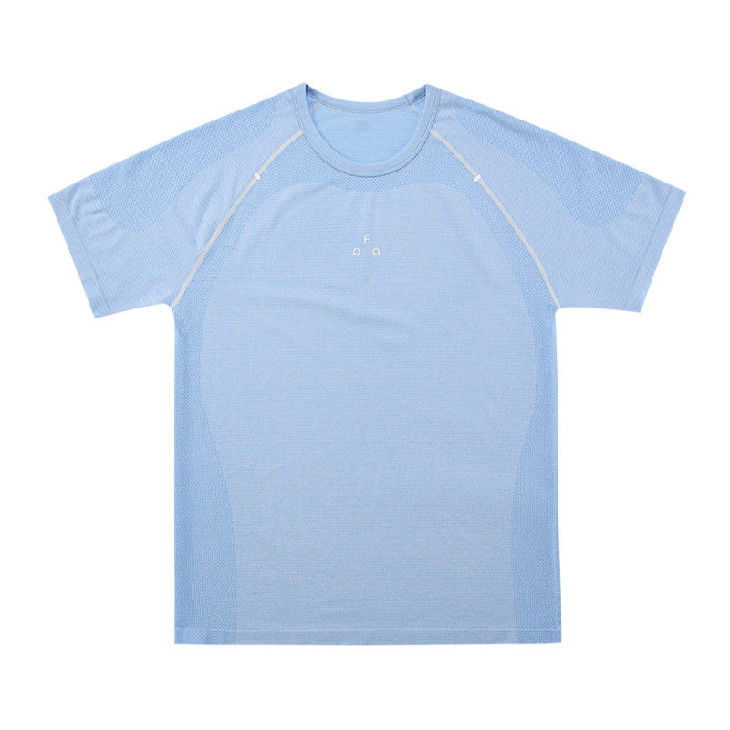 FPA Seamless Knit Color-Block Striped Short Sleeve T-Shirt, 2026 Summer New Round Neck Regular Fit Athletic Fitness Tee for Men