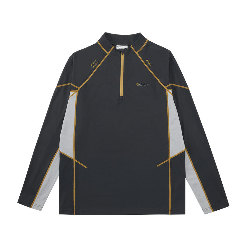 FPA Color-Block Long Sleeve Cycling Shirt - Chinese Streetwear Trendy American Style Half-Zip Autumn Couple Outdoor T-Shirt