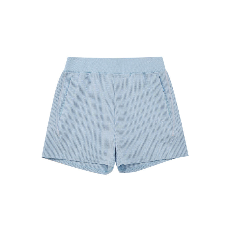 FPA Sport Flower Shadow Knit Texture Shorts for Women - Summer Contrast Zipper Casual 3/4 Shorts