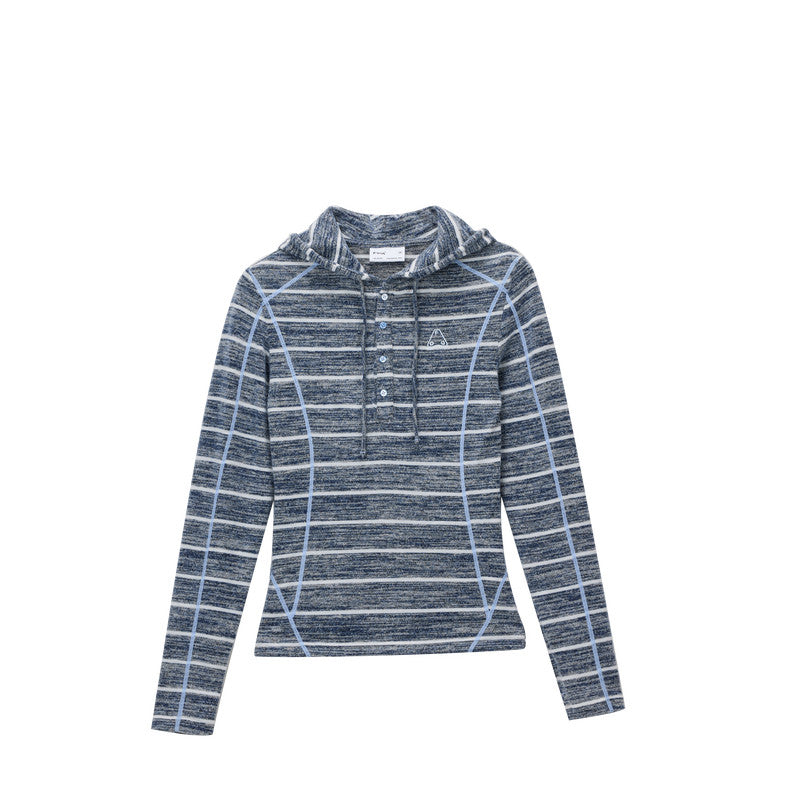 FPA Color-Block Halsey Line Henley Collar Striped Hoodie - Fall Casual Slim Fit Premium Feel Women's Hooded Sweatshirt