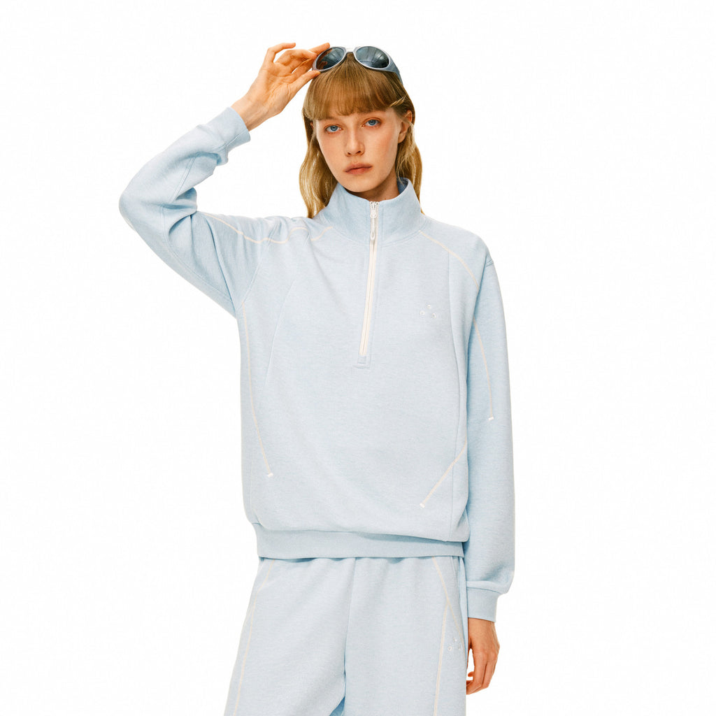 FPA Skin-Friendly Wool Heather Contrast Color Half-Zip Casual Sweatshirt Set for Couples, Autumn Pullover Top