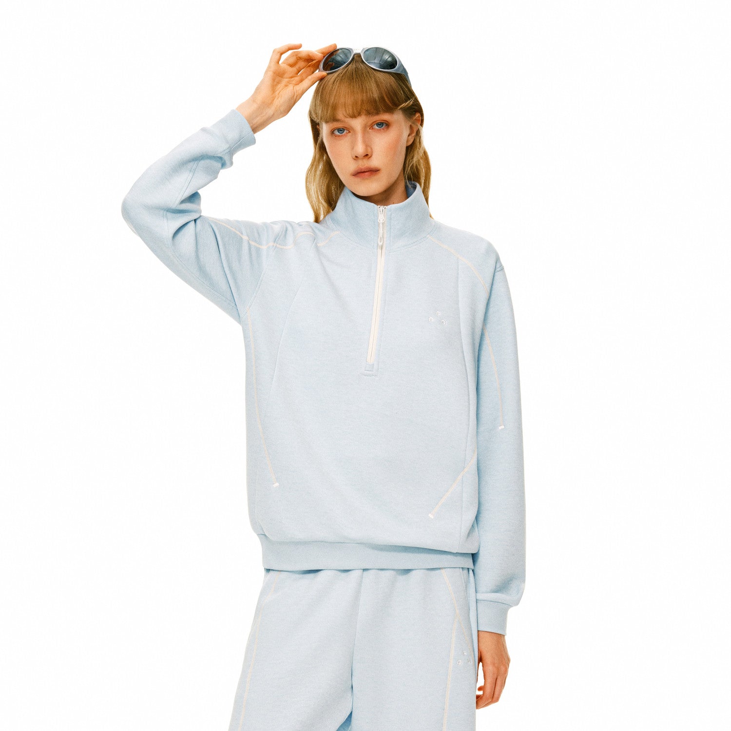 FPA Skin-Friendly Wool Heather Contrast Color Half-Zip Casual Sweatshirt Set for Couples, Autumn Pullover Top