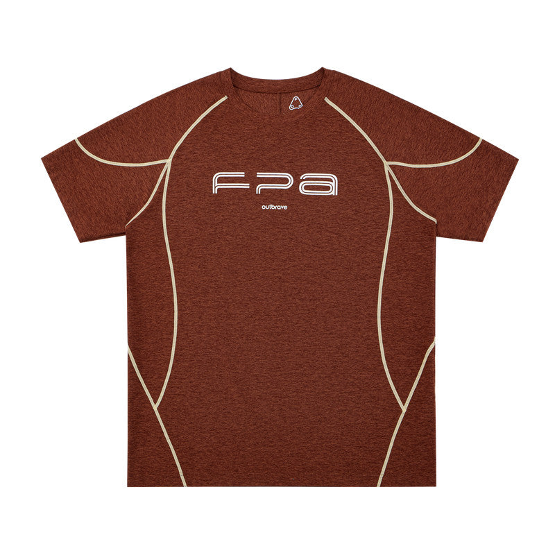 FPA Contrast Stitch Slogan Print T-Shirt for Outdoor Sports, Fitness, Running, Round Neck, Regular Fit, Couple Tee for Men