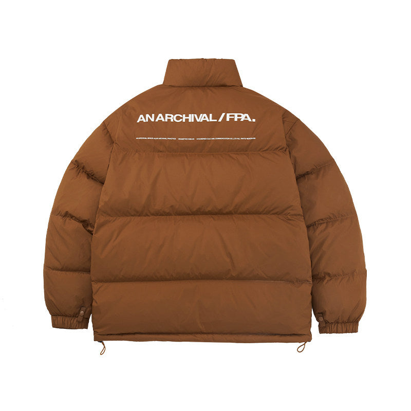 FPA Thickened Black Down Jacket – Chinese Streetwear Winter Warm White Duck Down Lightweight Stand Collar Coat for Men