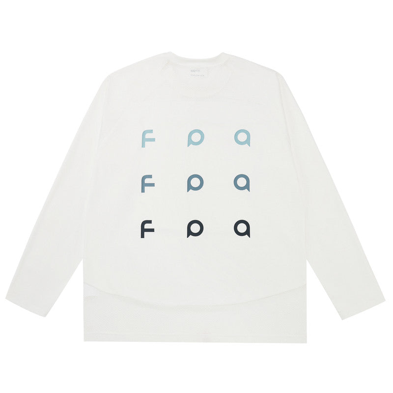 FPA Gradient Logo Textured Panel Long Sleeve T-Shirt for Couples – Contrast Color Print Outdoor Sports Quick-Dry