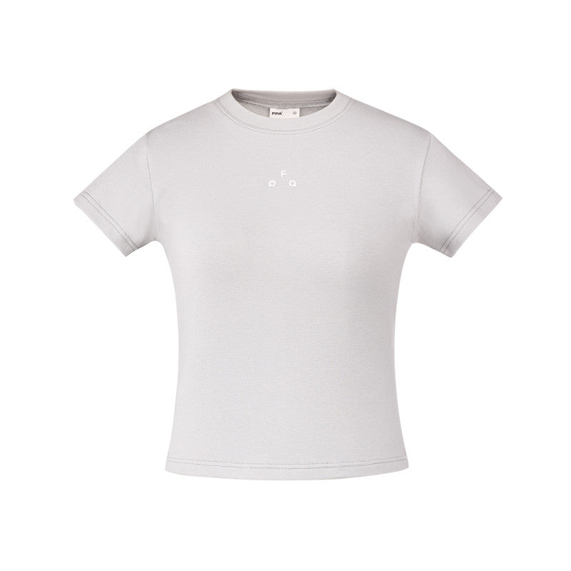 FPA Women's Athletic Short-Sleeve T-Shirt, Chinese Streetwear, Fitted, Cropped, Round Neck, Minimalist Logo, Summer