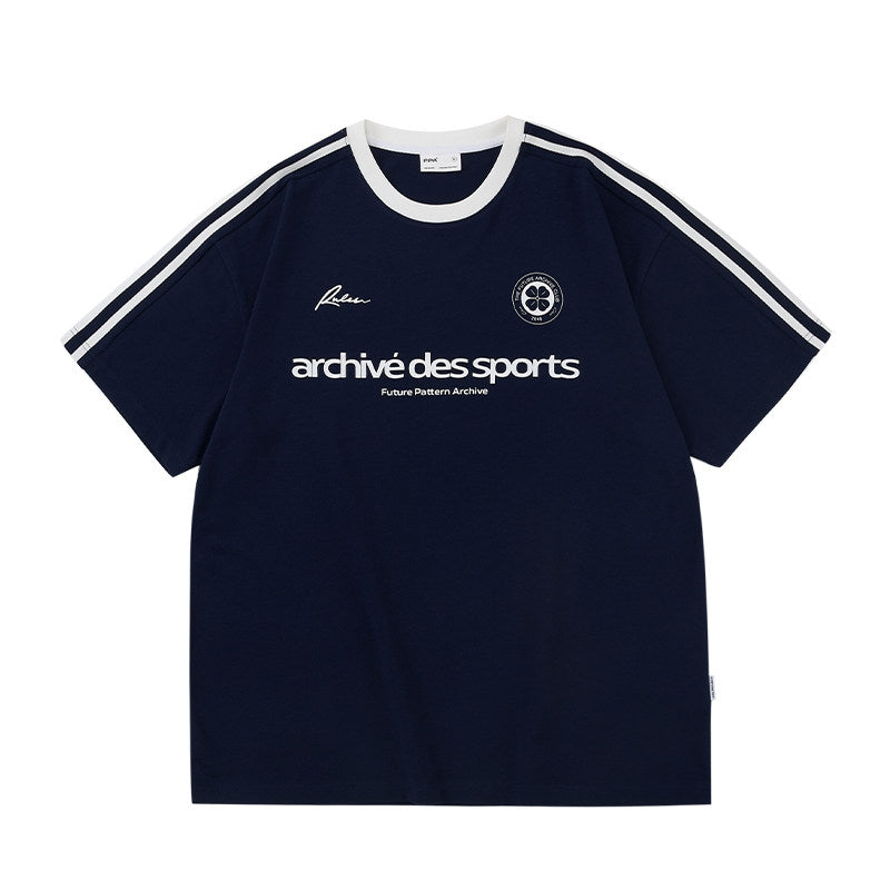 FPA Sports Panel Woven Strap Short Sleeve T-Shirt - Chinese Streetwear American Retro Loose Round Neck Printed 2026 New Style