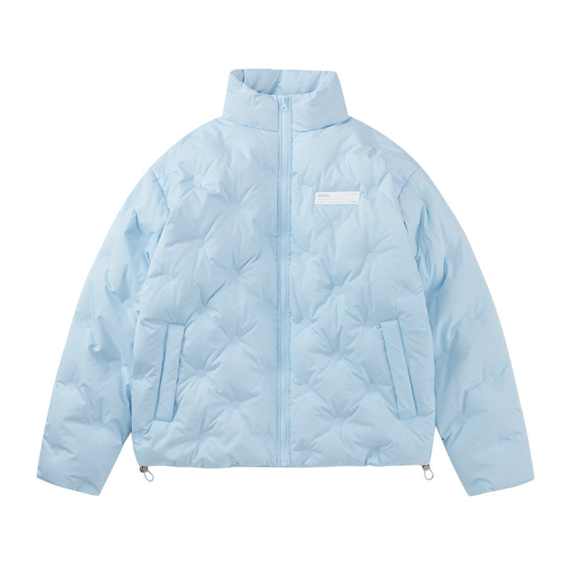 FPA Light Blue Quilted Diamond Pattern Down Jacket – Chinese Streetwear Brand Winter Thickened Short Couple Down Coat for Men