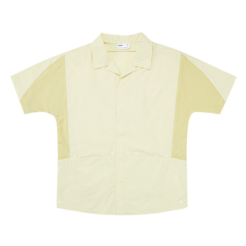 FPA Breathable Original Yarn Sun Protection 50+ Paneled Logo Shirt - Loose-Fit Black Spread Collar Men's Shirt