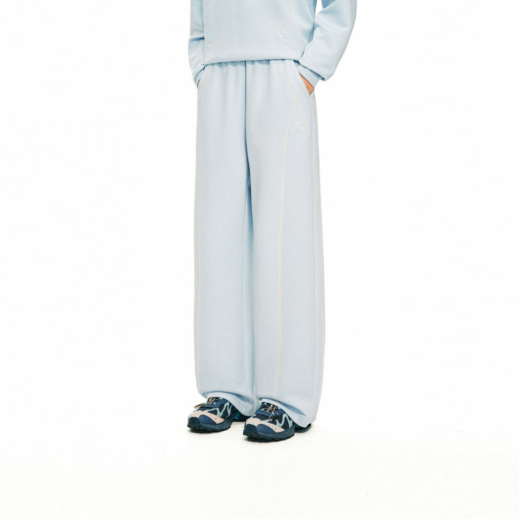 FPA Skin-Friendly Wool Heather Contrast Sweatpants Set – Spring/Fall Basic Loose Straight-Leg Lounge Pants