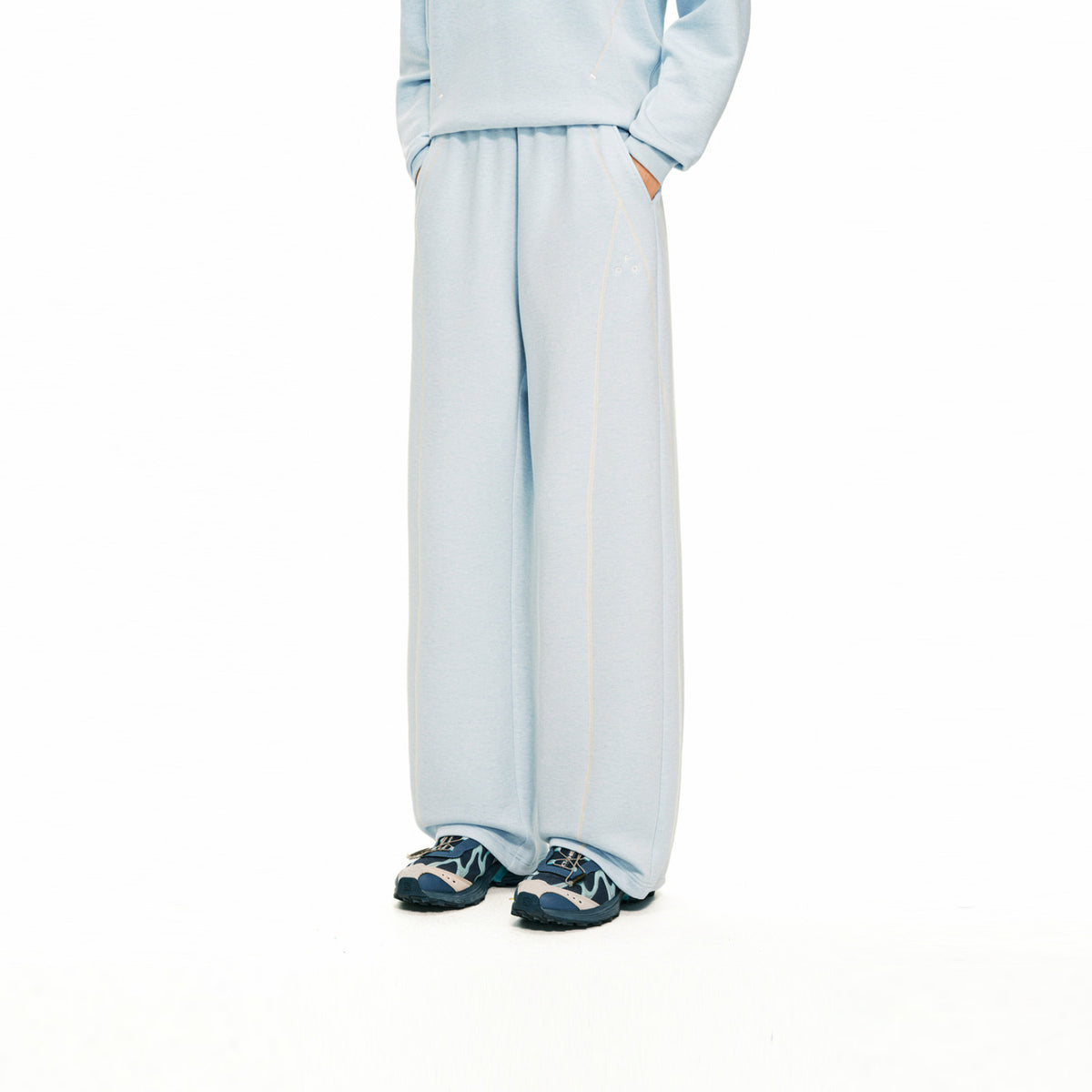 FPA Skin-Friendly Wool Heather Contrast Sweatpants Set – Spring/Fall Basic Loose Straight-Leg Lounge Pants