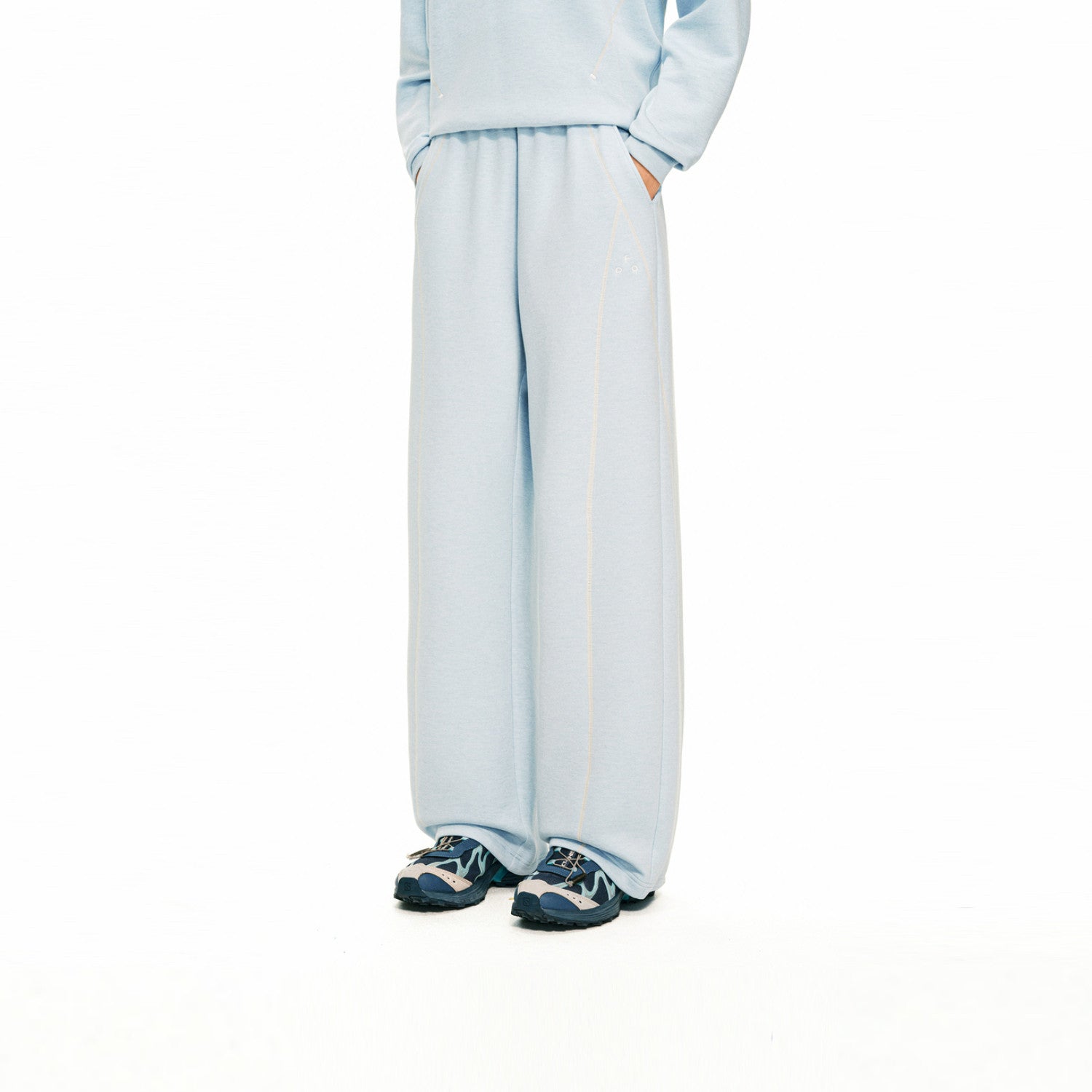 FPA Skin-Friendly Wool Heather Contrast Sweatpants Set – Spring/Fall Basic Loose Straight-Leg Lounge Pants