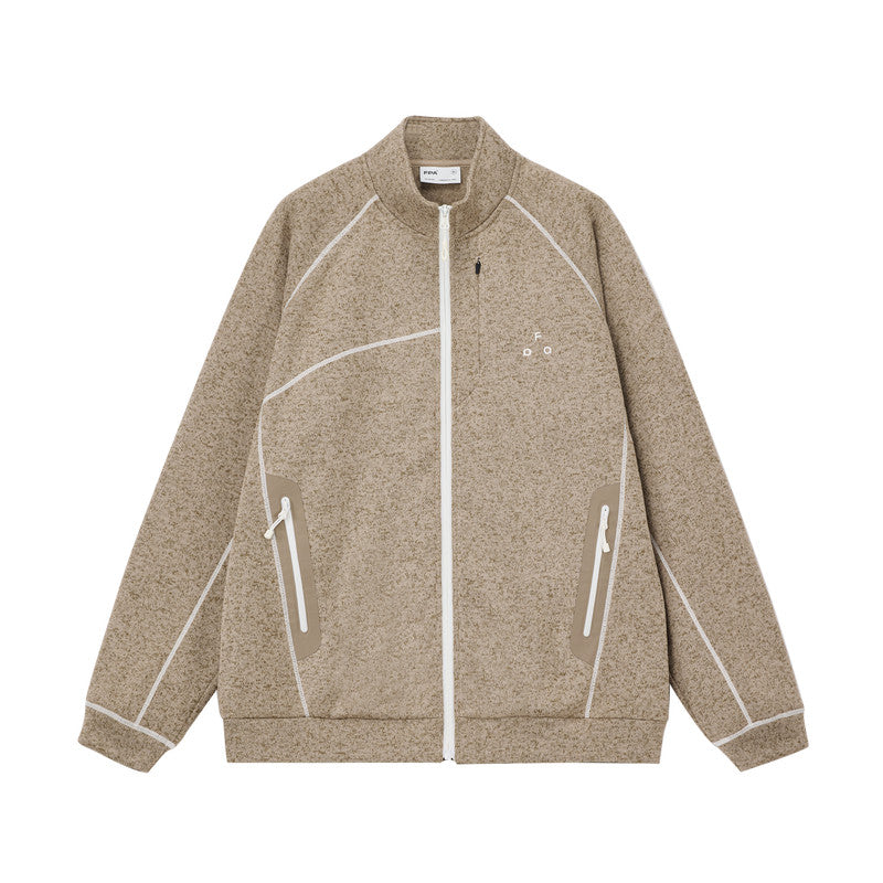 FPA Heather Yarn Seam-Sealed Pocket Cardigan Jacket - Spring Sports Casual Contrast Stitching Chinese Streetwear Unisex Stand Collar Jacket