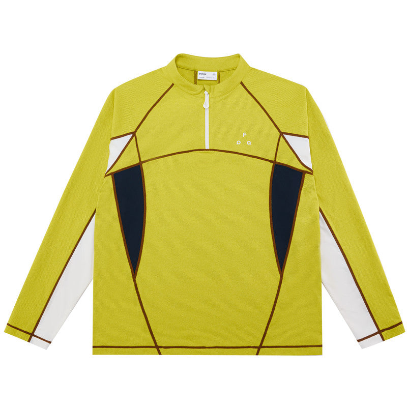 FPA Color-Block Half-Zip Long-Sleeve Top – Spring Minimalist Design Mock Neck Unisex T-Shirt