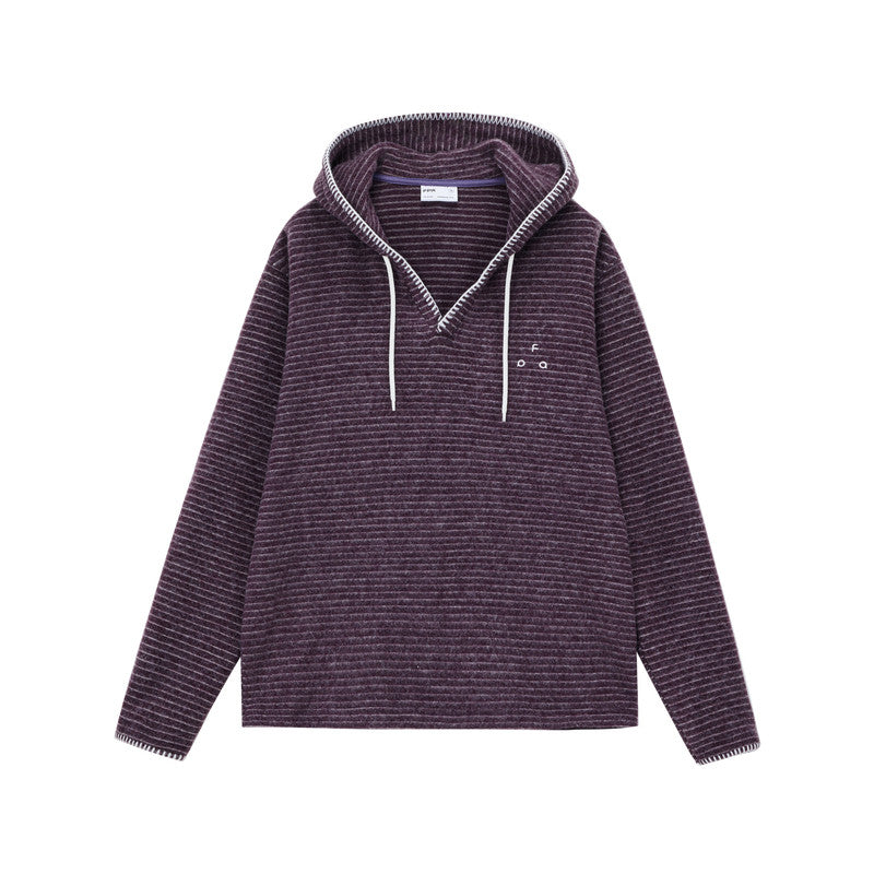 FPA Henry Collar Stripe Hoodie Spring Retro Casual V-Neck Unisex Couple Sweatshirt for Men