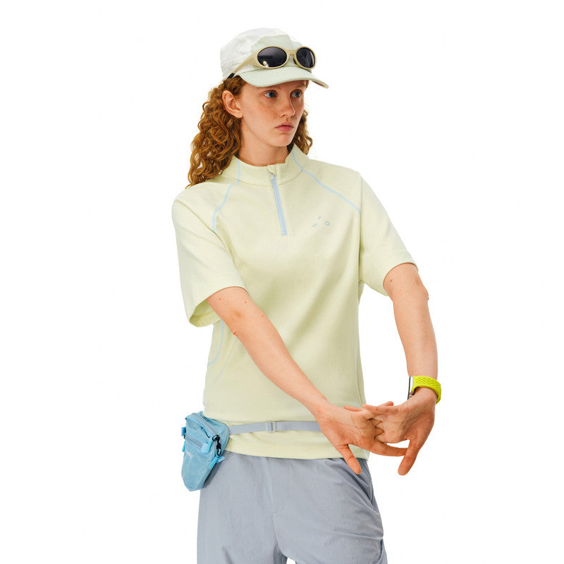 FPA 5A Antibacterial Quick-Dry Stand Collar Short Sleeve Contrast Stitch Half-Zip Summer Outdoor Cycling T-Shirt