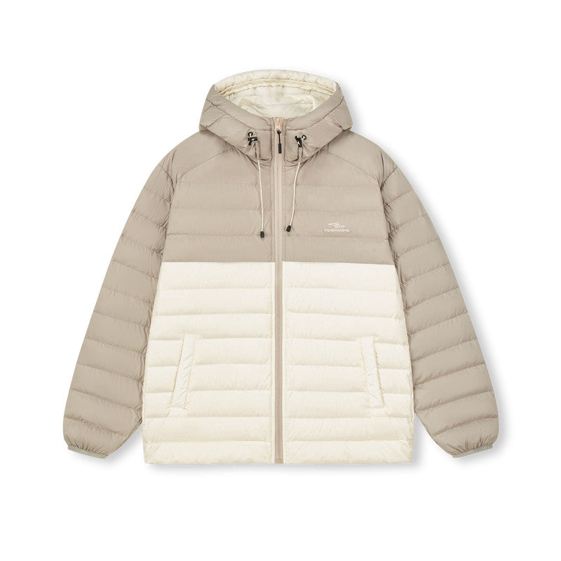 FPA Three-Proof Color-Blocking Lightweight Hooded Down Jacket with 90% White Duck Down, American Retro Autumn/Winter Patchwork Down Coat