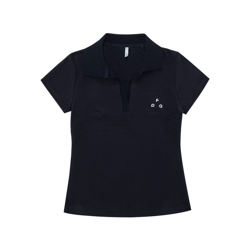 FPA Color-Block Triangle Logo Basic Polo Shirt Summer Slim Fit Short V-Neck Black White Short Sleeve T-Shirt for Women