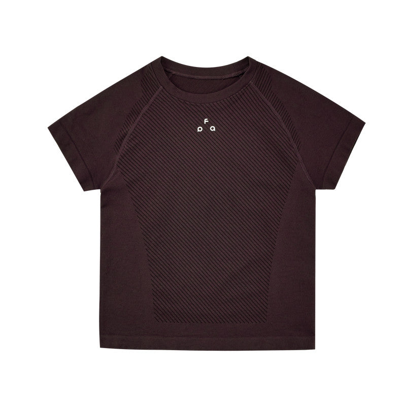FPA Women's Round Neck Seamless Knit Short Sleeve T-Shirt - Basic Logo Casual Slim Fit Summer Tee