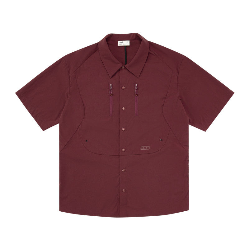FPA Sports Structure Double-Stripe Reflective Short-Sleeve Shirt - Chinese Streetwear Summer Loose Couple Camp Collar Half-Sleeve Shirt for Men