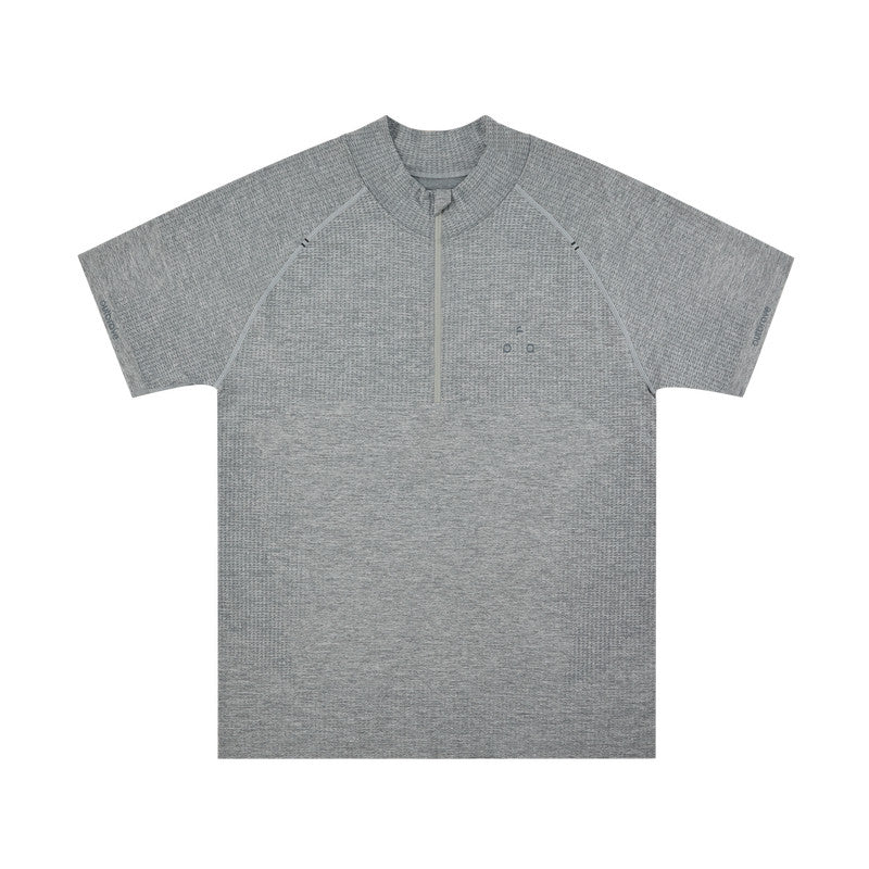 FPA Athletic Seamless Half-Zip Short Sleeve T-Shirt for Summer Outdoor Fitness and Running, Basic Premium Fit Men's Tee