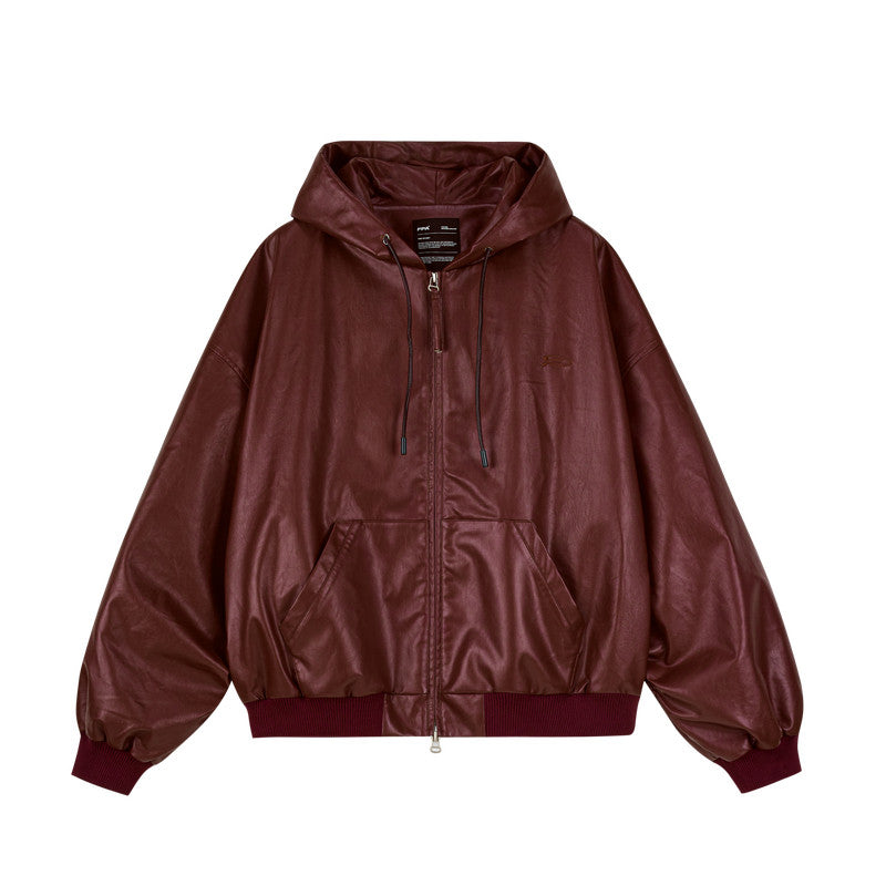 FPA Oversized Hooded PU Leather Jacket 2026 New Streetwear Trend Loose Fit Autumn Short Coat