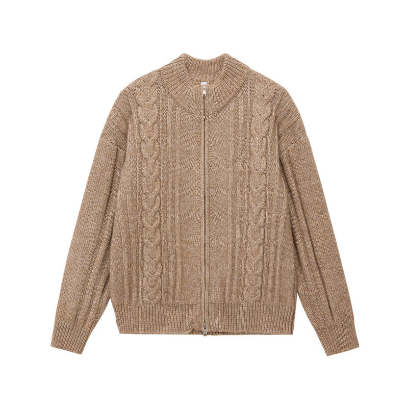 FPA Loose-Fit Chunky Yarn Zip-Up Sweater 2026 New Retro Unisex Cardigan Knit Top