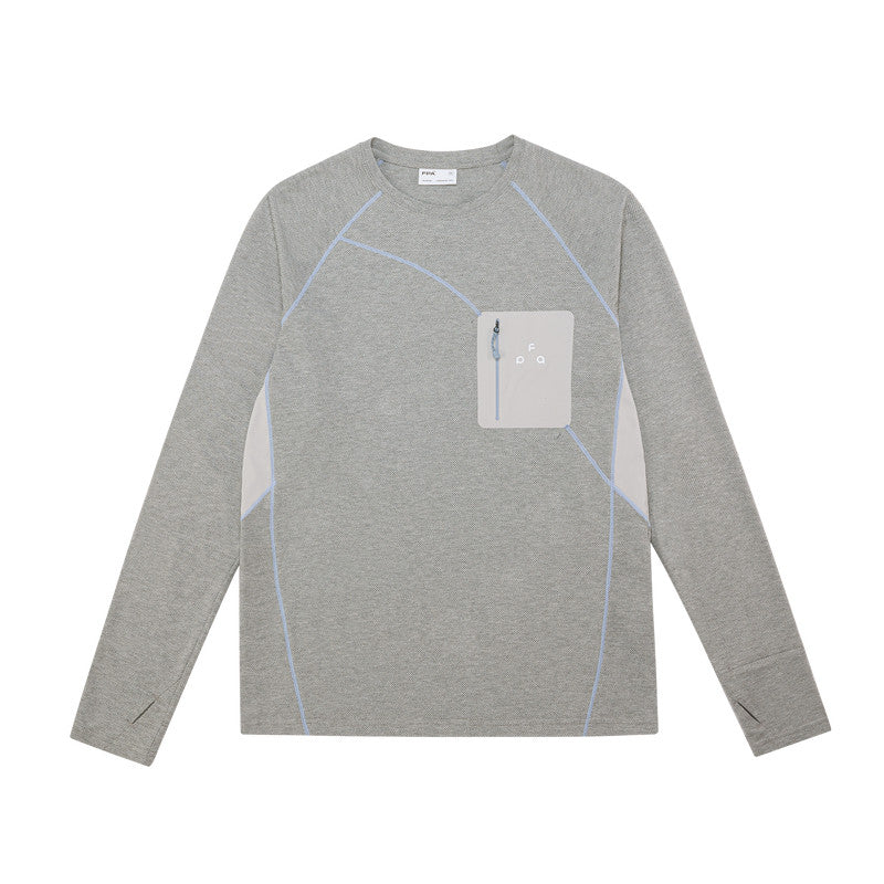 FPA Sports Sealed Pocket Long Sleeve Tee – Spring/Fall Outdoor Casual Contrast Color Crew Neck Base Layer, Chinese Streetwear T-Shirt for Men