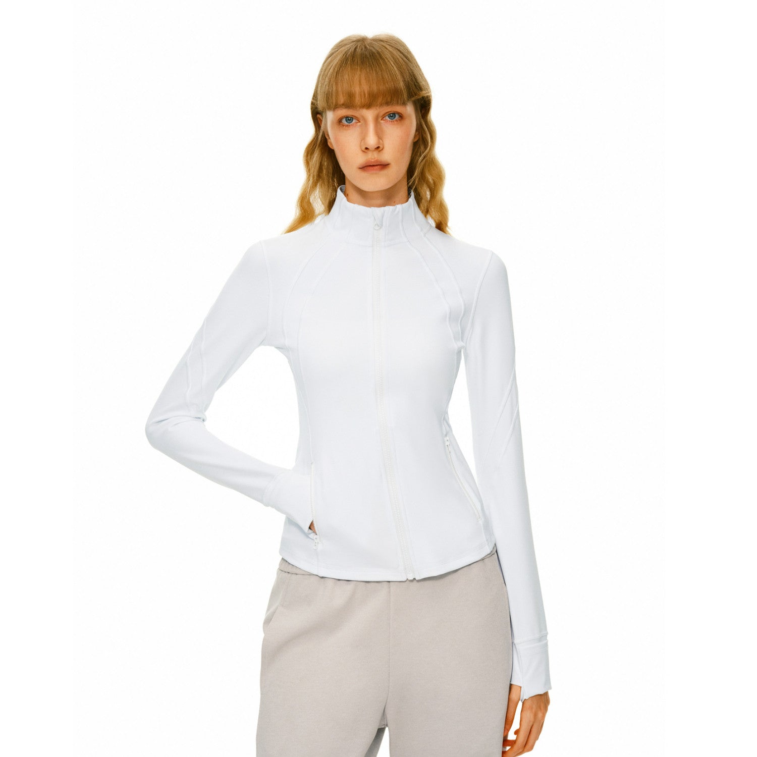 FPA High-Stretch Skin-Friendly Stand Collar Running Jacket for Women, Spring/Fall Casual Outdoor Sports Slim Fit Long Sleeve Coat