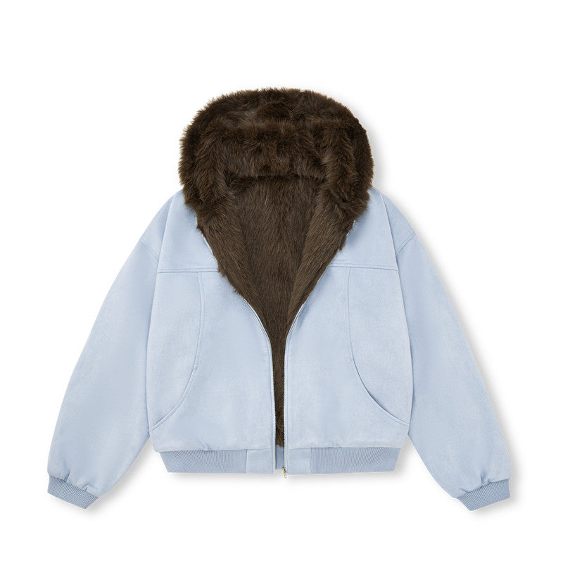 FPA Suede Quilted Cotton Jacket with Fur-Trimmed Hood, 2024 Fall/Winter New Arrival, American Style, Thickened Warm Coat