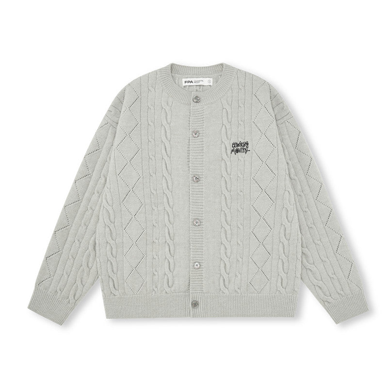 FPA Cable Knit Round Neck Cardigan Sweater – Spring Trendy Unisex Loose Fit Casual Knit Top for Couples
