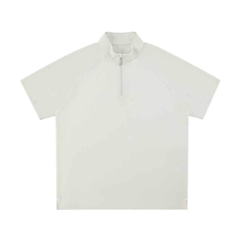 FPA Cooling Quick-Dry Breathable Contrast Tape Half-Zip Sports Short Sleeve T-Shirt for Men, Summer Casual Half High Collar