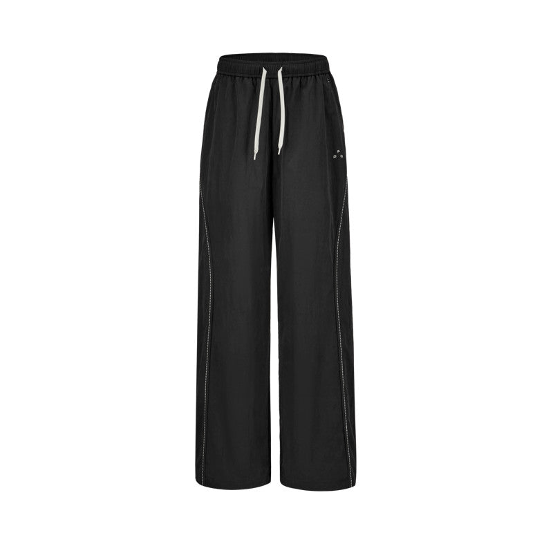 FPA Cotton-Nylon Casual Straight-Leg Pants with Rice-Grain Embroidery - 2026 Fall New Arrival, Contrast Color Couple Drawstring Loose Pants for Men
