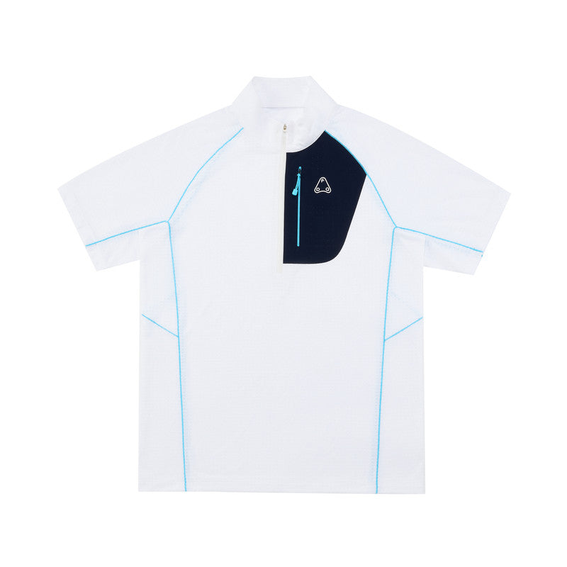 FPA Stand Collar Quick-Dry Contrast Stitching Short Sleeve Summer Half-Zip Outdoor Sports Casual Couple Cycling T-Shirt