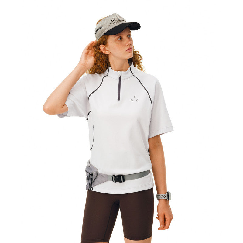 FPA 5A Antibacterial Quick-Dry Stand Collar Short Sleeve Contrast Stitch Half-Zip Summer Outdoor Cycling T-Shirt