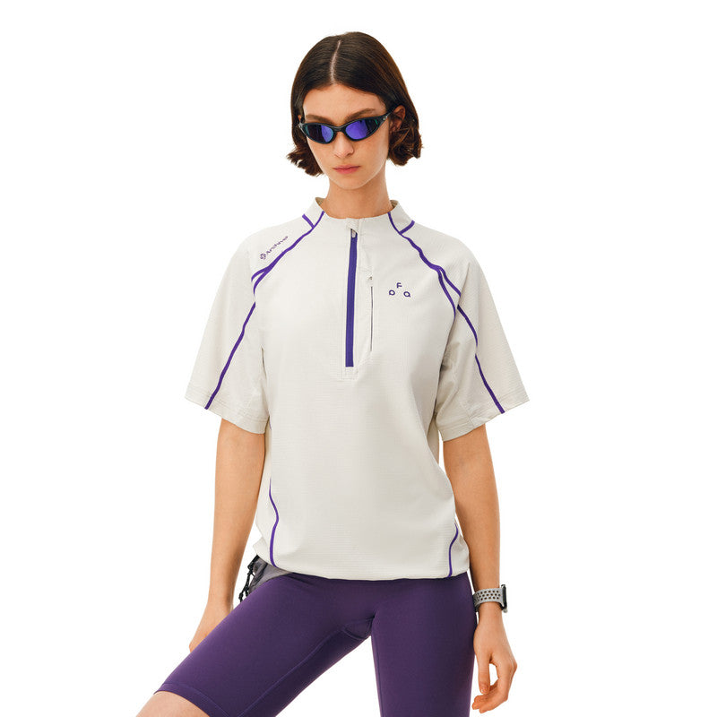 FPA Sports Contrast Stitch Short Sleeve Summer Outdoor Quick-Dry Cool Half-Zip Cycling Shirt Casual Couple T-Shirt