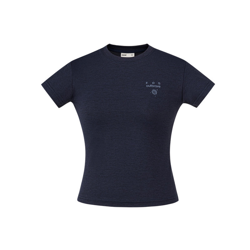 FPA Women's Quick-Dry Breathable Wrinkle-Resistant Track Print Slim Fit Short-Sleeve Crew Neck Yoga T-Shirt