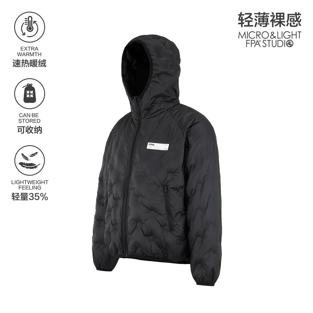 Lightweight 90% White Duck Down FPA Embossed Hooded Down Jacket, Chinese Streetwear Autumn/Winter Coat