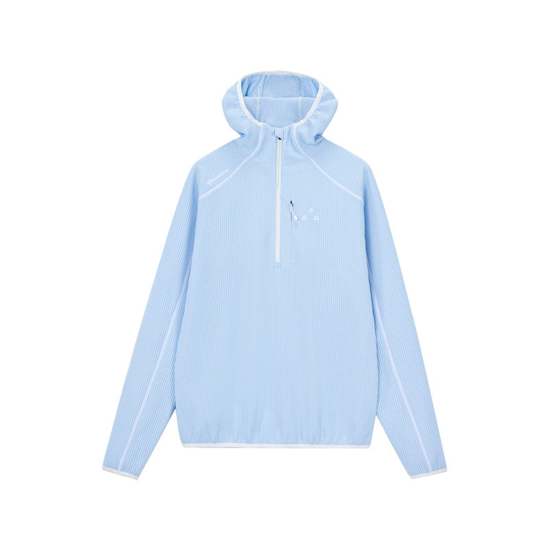FPA Sun-Protective Quick-Dry Sports Hooded Long-Sleeve Shirt with Contrast Half-Zip, Casual Spring Outdoor Unisex T-Shirt