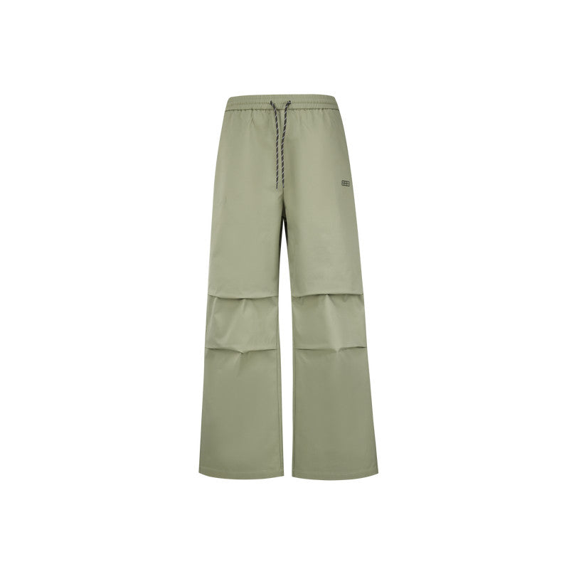 FPA Water-Repellent Straight-Leg Printed Parachute Pants, Chinese Streetwear Outdoor Drawstring Loose Black Long Casual Pants