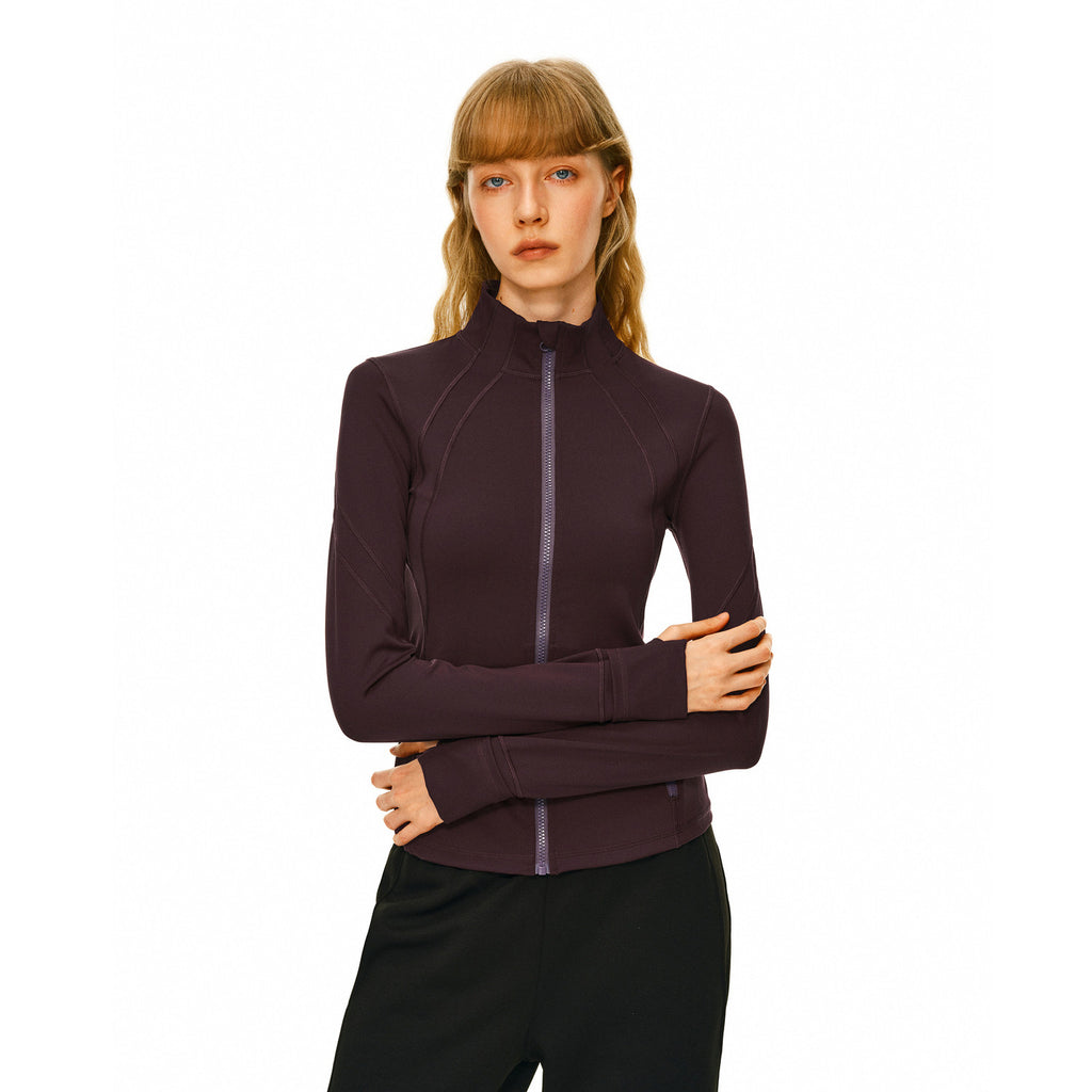 FPA High-Stretch Skin-Friendly Stand Collar Running Jacket for Women, Spring/Fall Casual Outdoor Sports Slim Fit Long Sleeve Coat