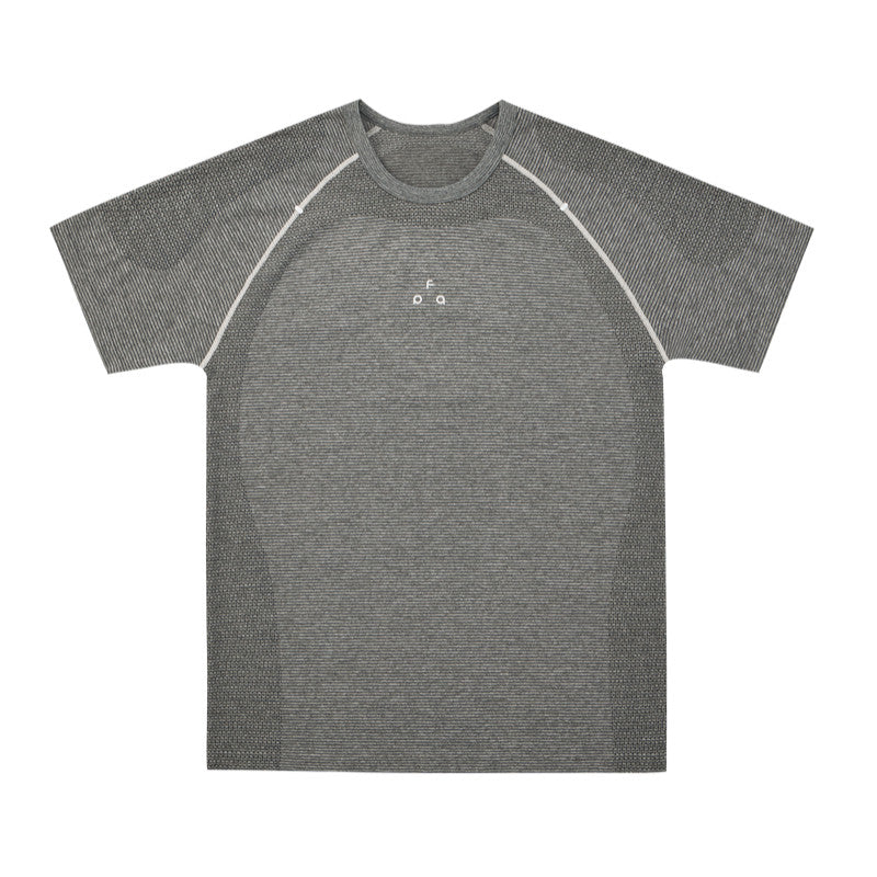 FPA Seamless Knit Color-Block Striped Short Sleeve T-Shirt, 2026 Summer New Round Neck Regular Fit Athletic Fitness Tee for Men