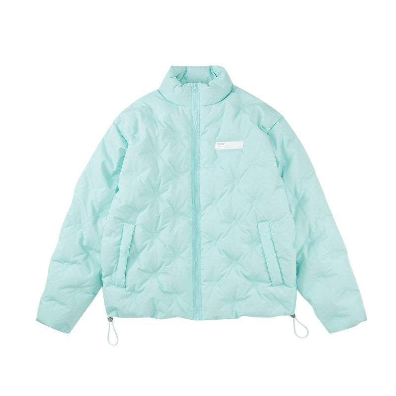FPA Light Blue Quilted Diamond Pattern Down Jacket – Chinese Streetwear Brand Winter Thickened Short Couple Down Coat for Men