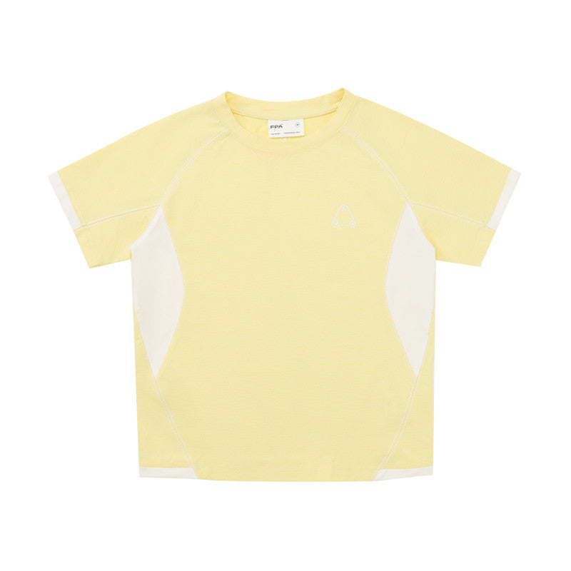 FPA Hasu Sports Panel Short Sleeve T-Shirt - Chinese Streetwear Summer Round Neck Slim Fit Retro Casual Contrast Color Tee for Women